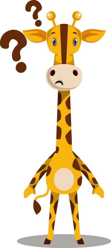 Giraffe with question marks, illustration, vector on white background.