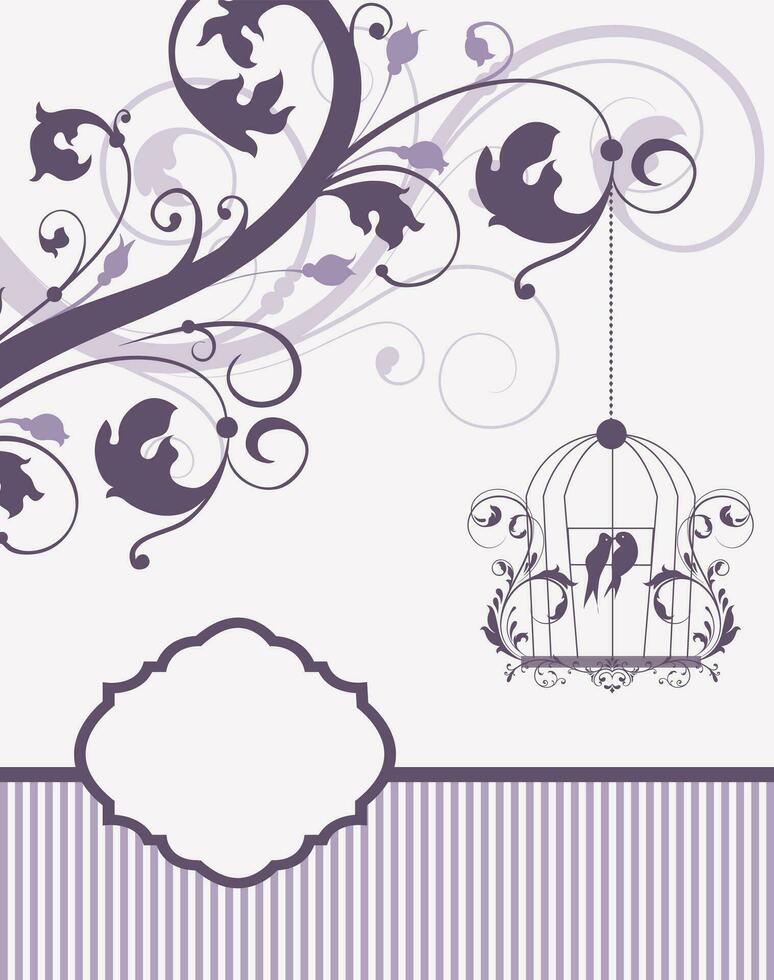 Purple swirly invitation card with cage vector