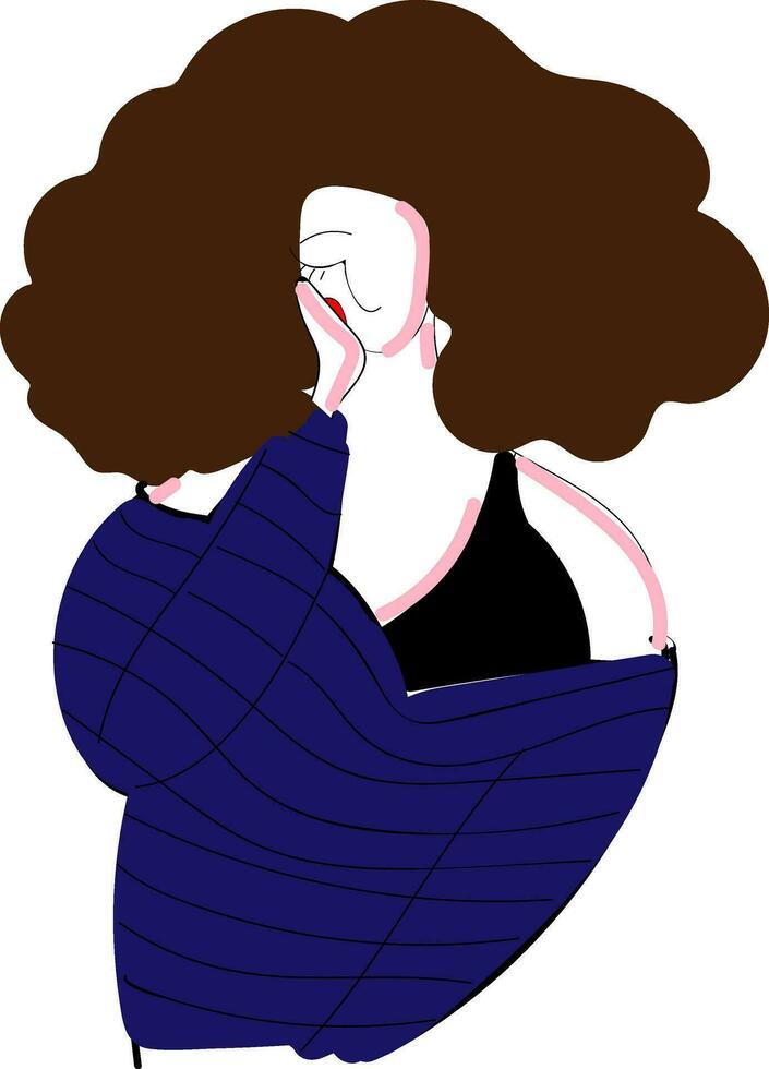 niña con Rizado marrón pelo vector ilustración en blanco antecedentes.