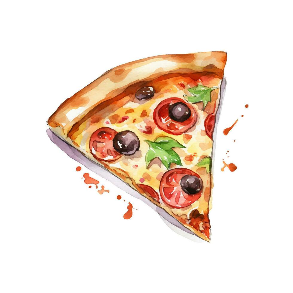 AI generated Hand drawn slice of pizza. Watercolor sketch isolated on white background. Vector illustration for food design