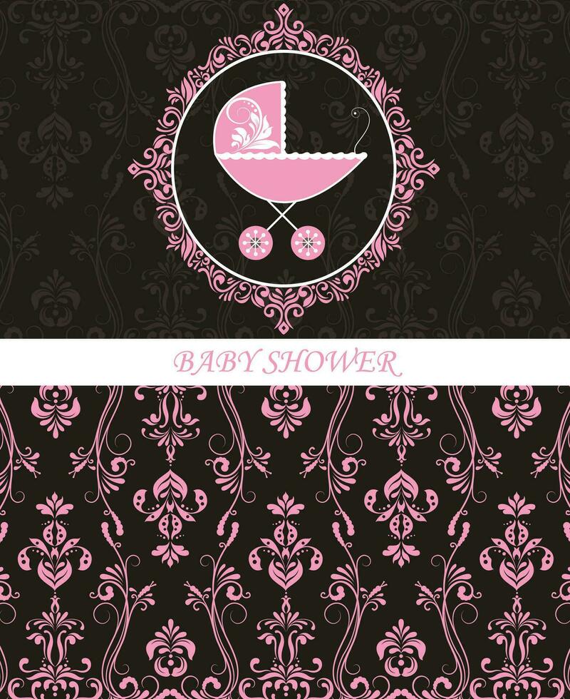 Vintage baby shower invitation card with ornate elegant retro abstract floral design vector