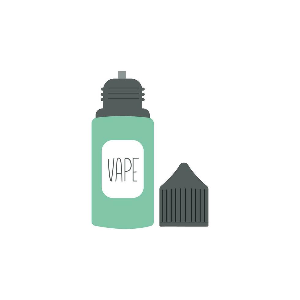 Opened plastic bottle with nicotine liquid for vaping device and e-cigarettes. Cartoon vector illustration