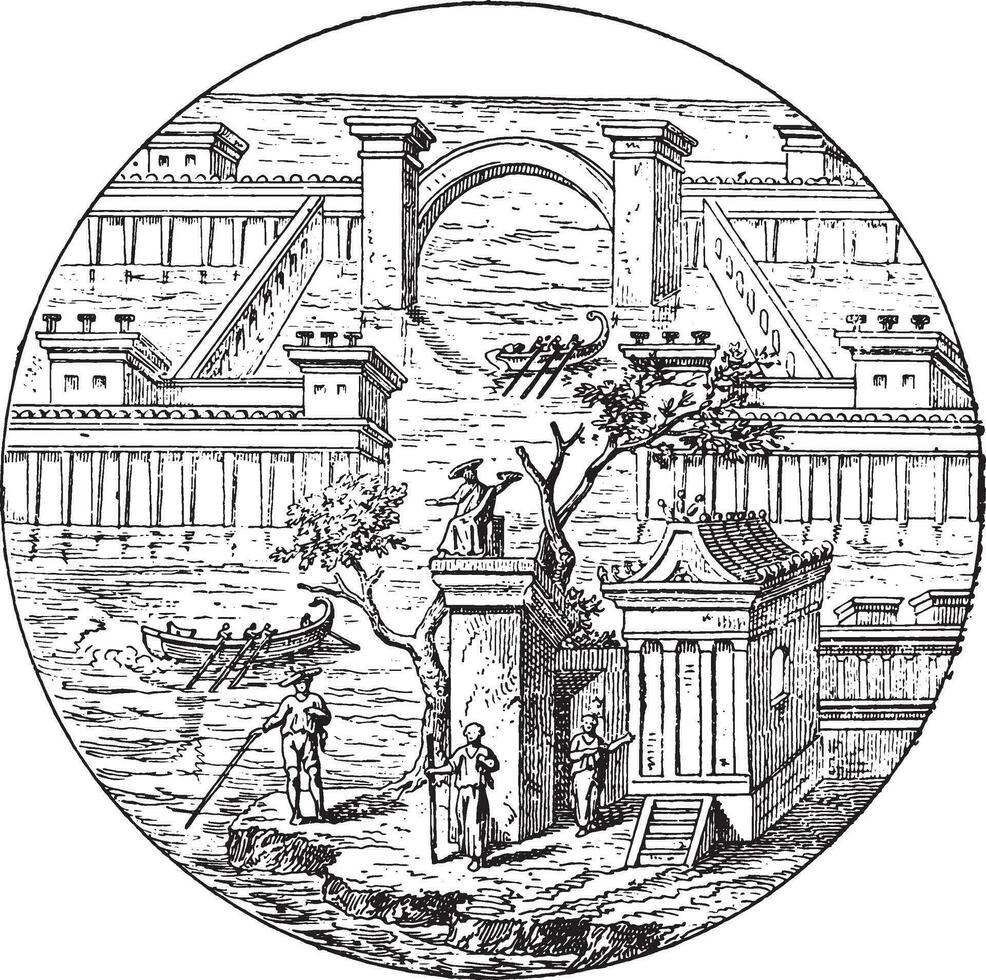 Roman Villa, vintage engraving. vector