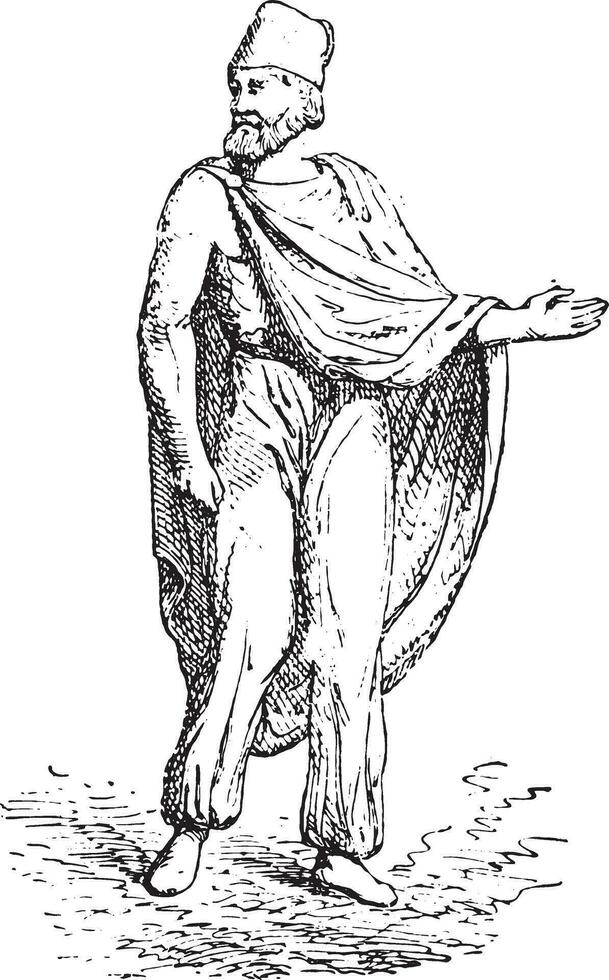 Dacian suit, vintage engraving. vector