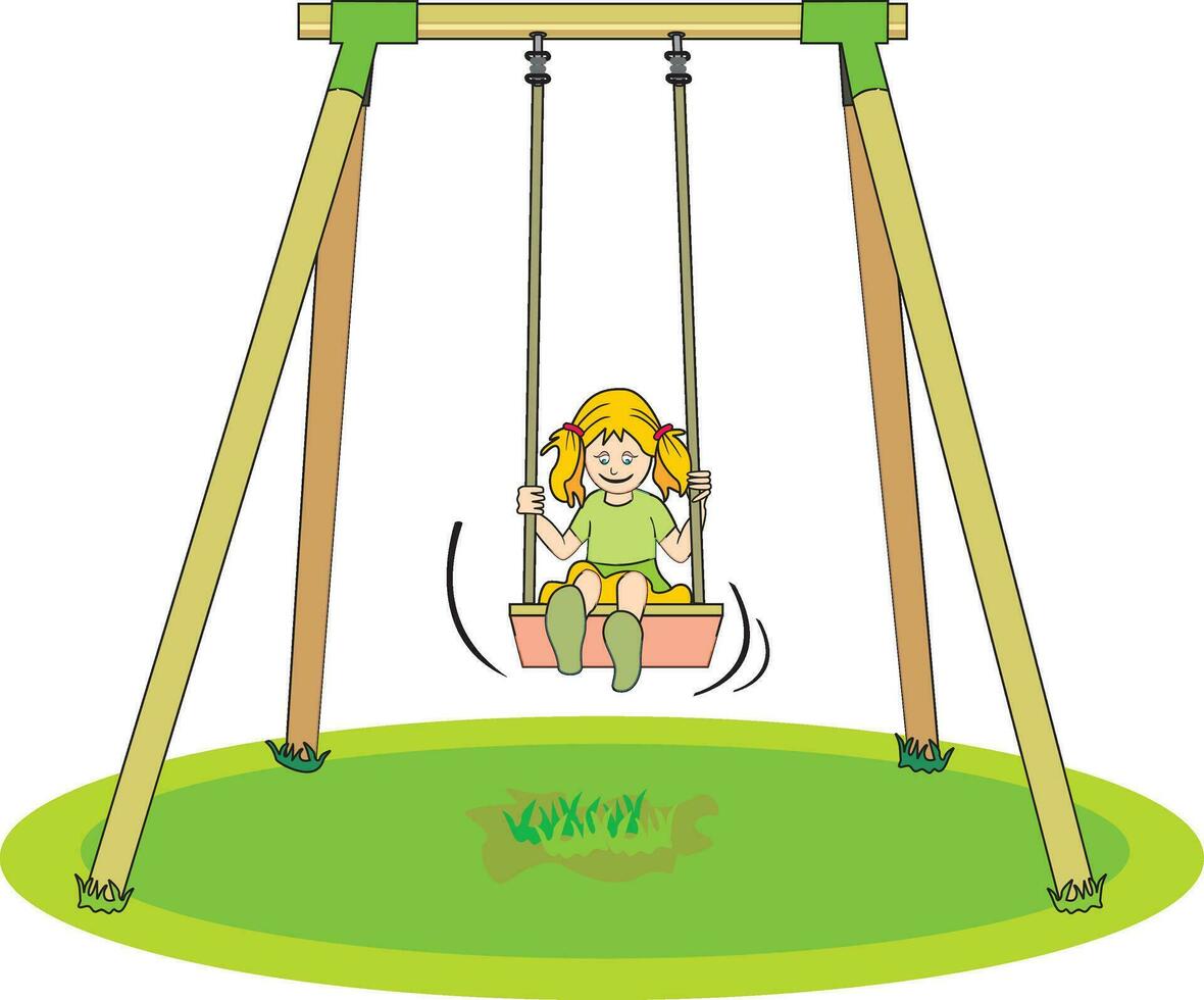 Girl Playing on a Swing, illustration vector