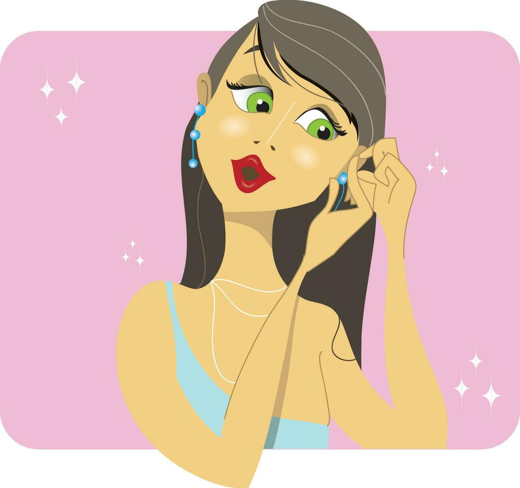 Brunette woman placing her earrings vector