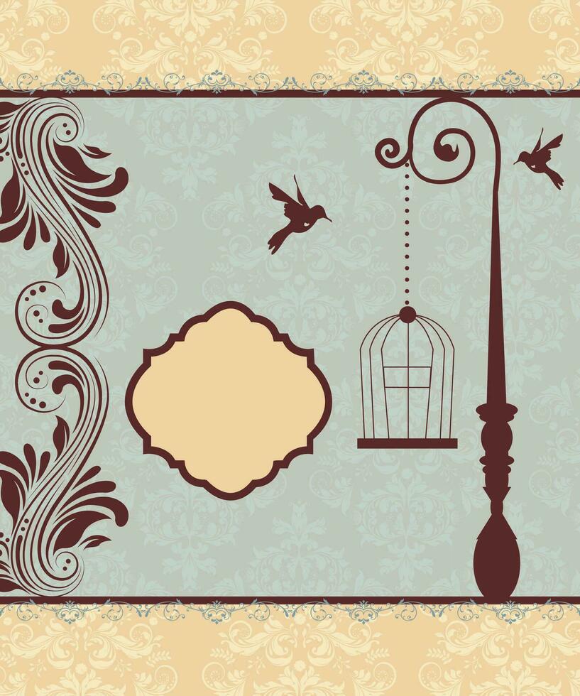 Vintage invitation card with ornate elegant retro abstract floral design vector