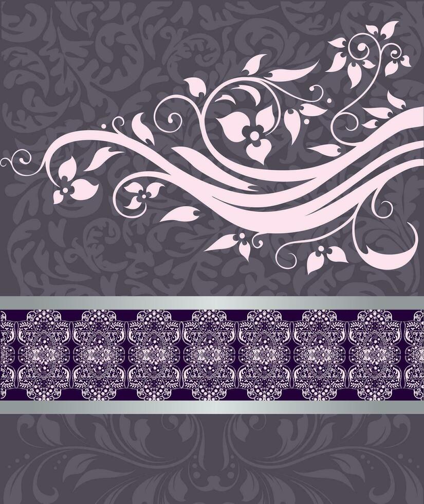 Vintage invitation card with ornate elegant retro abstract floral design vector