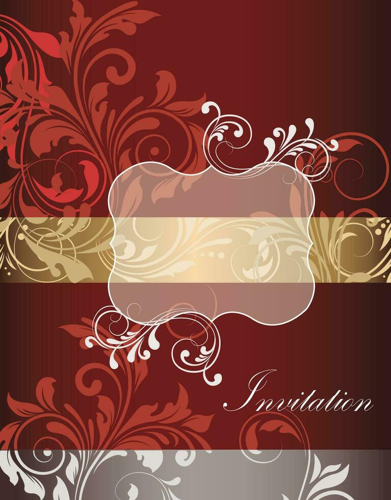 Vintage invitation card with ornate elegant retro abstract floral design vector
