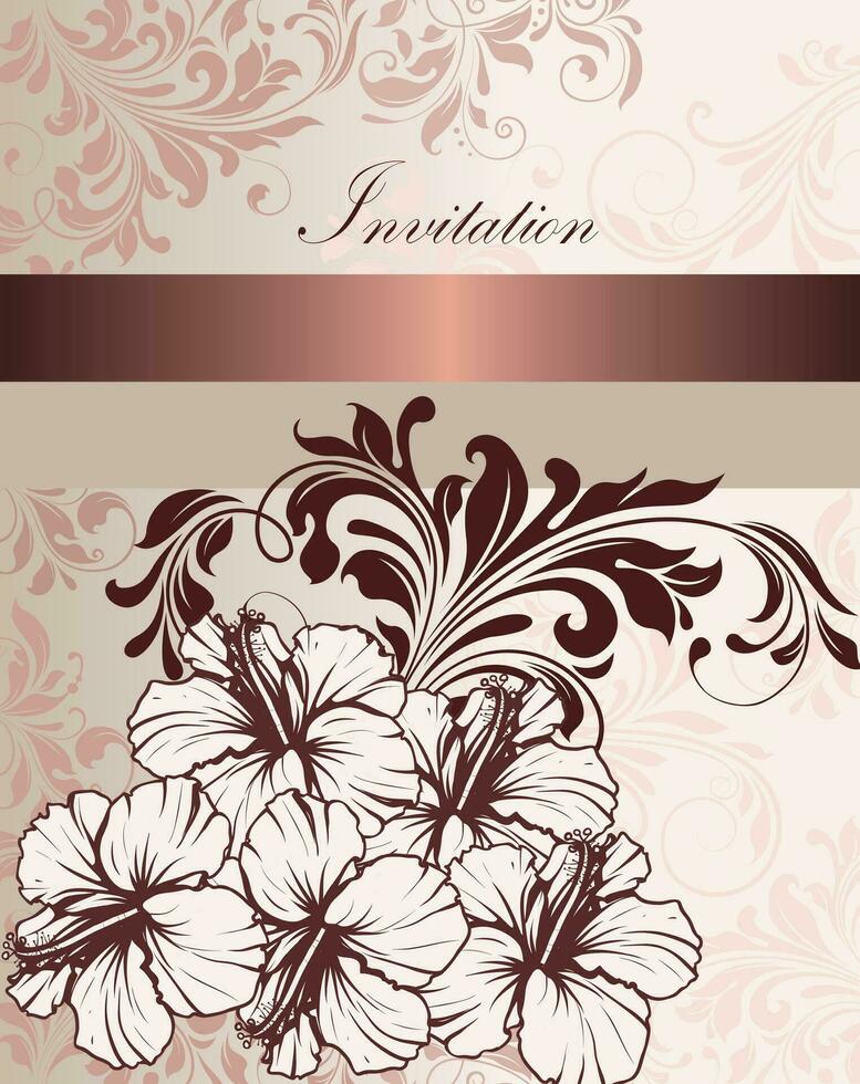 Vintage invitation card with ornate elegant retro abstract floral design vector
