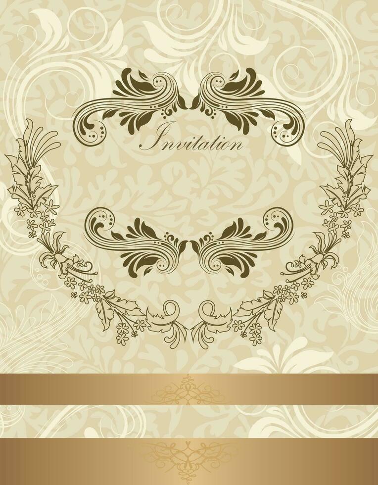 Vintage invitation card with ornate elegant retro abstract floral design vector