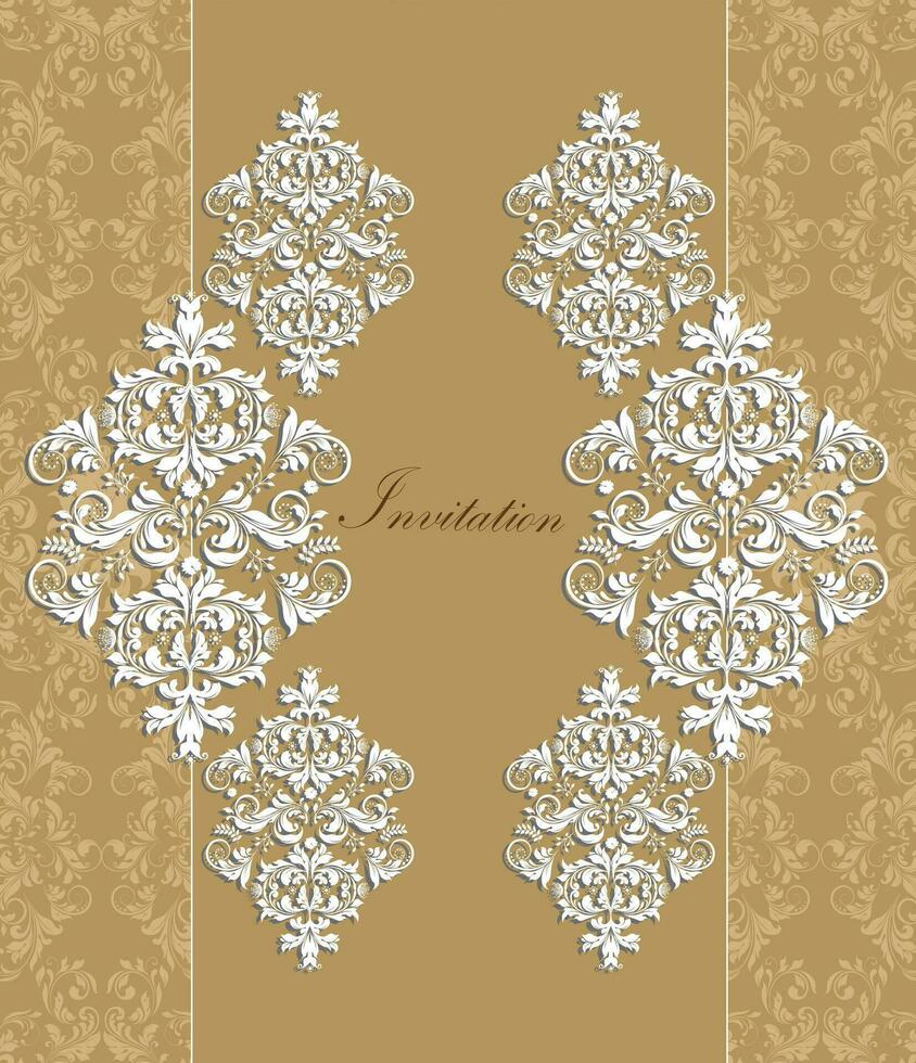 Vintage invitation card with ornate elegant retro abstract floral design vector
