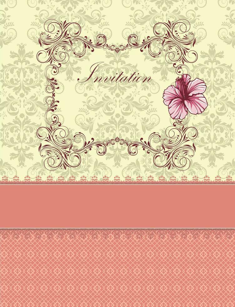 Vintage invitation card with ornate elegant retro abstract floral design vector