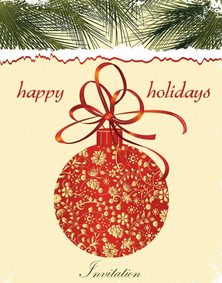 Vintage Christmas card with ornate elegant retro abstract floral design vector