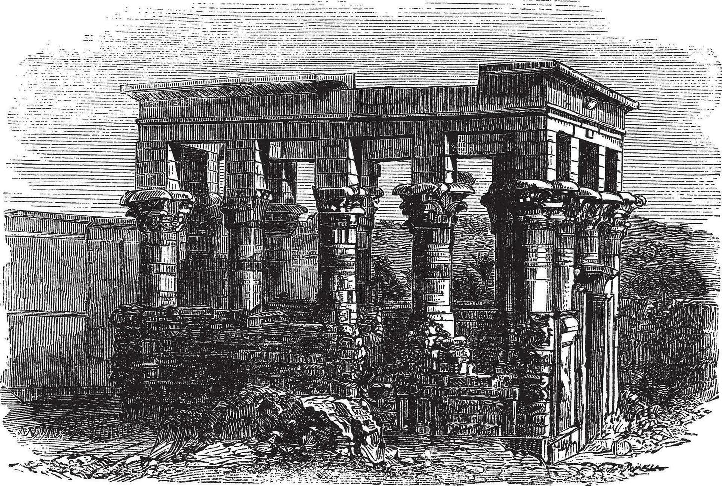 Temple of Isis at Philae, vintage engraving vector