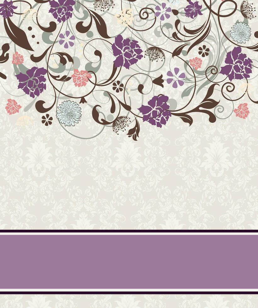 Vintage invitation card with ornate elegant retro abstract floral design vector