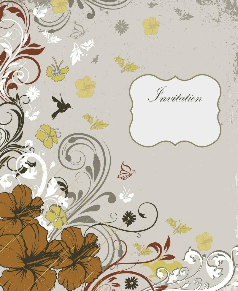 tarjeta de invitación vintage con diseño floral abstracto retro elegante adornado vector