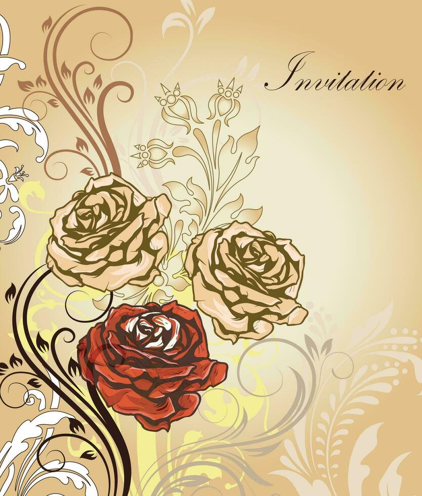 Vintage invitation card with ornate elegant retro abstract floral design vector