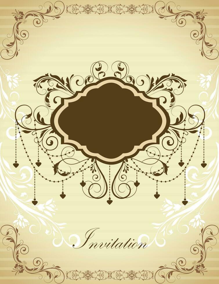 Vintage invitation card with ornate elegant retro abstract floral design vector