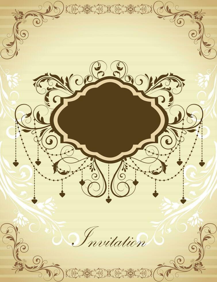 Vintage invitation card with ornate elegant retro abstract floral design vector