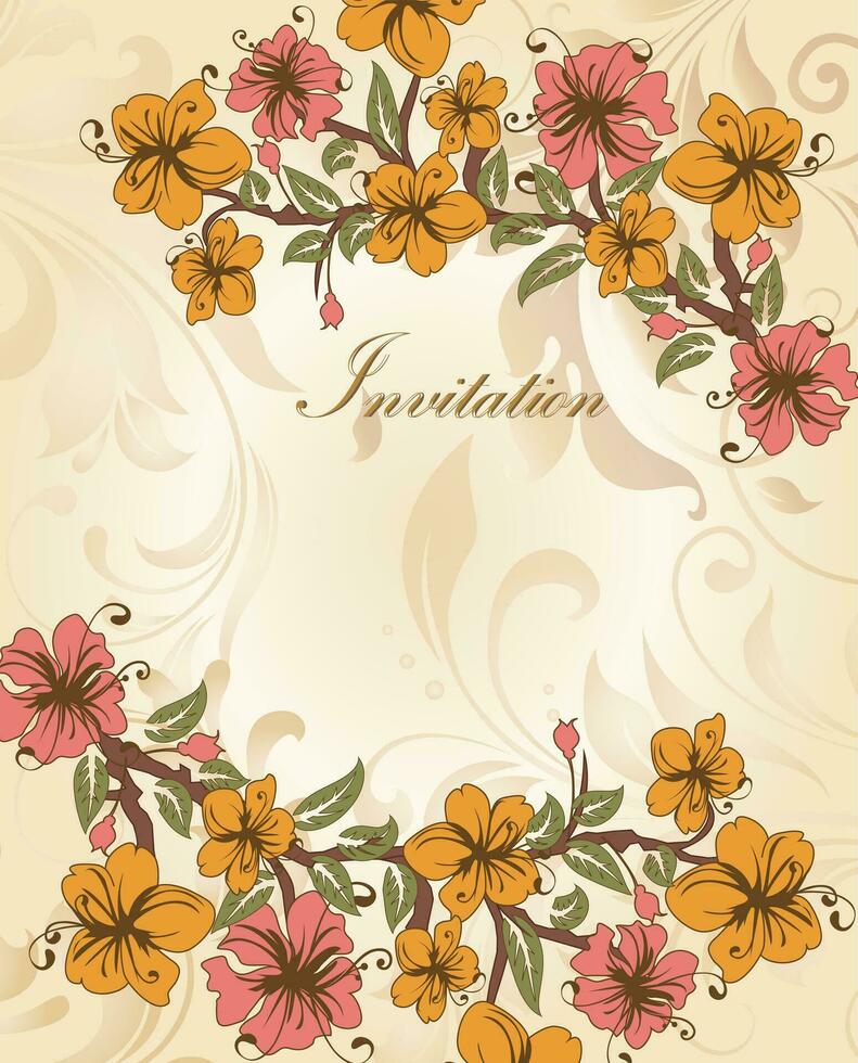 tarjeta de invitación vintage con diseño floral abstracto retro elegante adornado vector