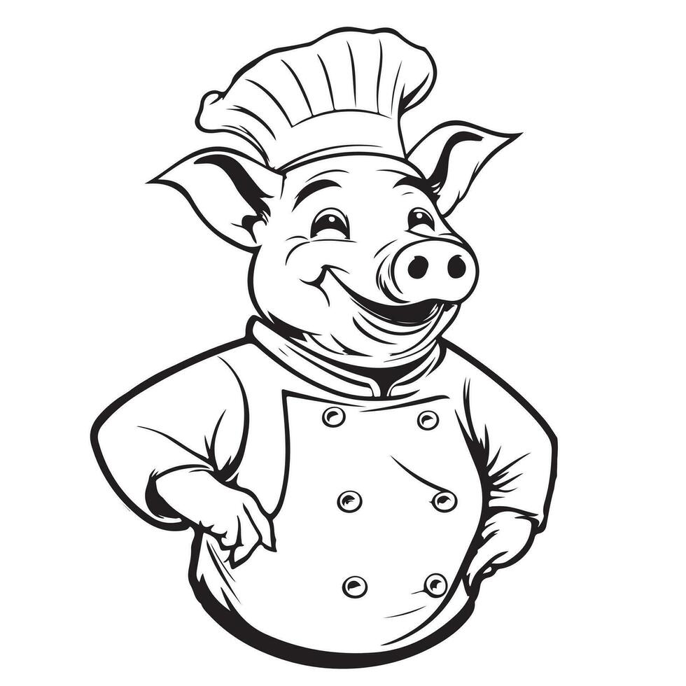 Pig Logo Cartoon Character. Happy Pig Chef Head Cartoon. Vector logo illustration.