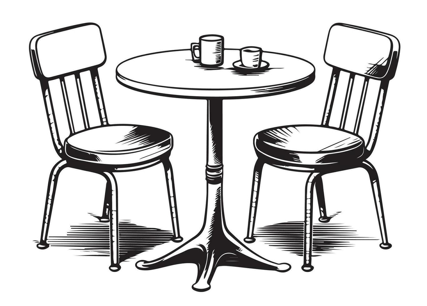 Cafe table with chairs. Hand drawn sketch converted to vector