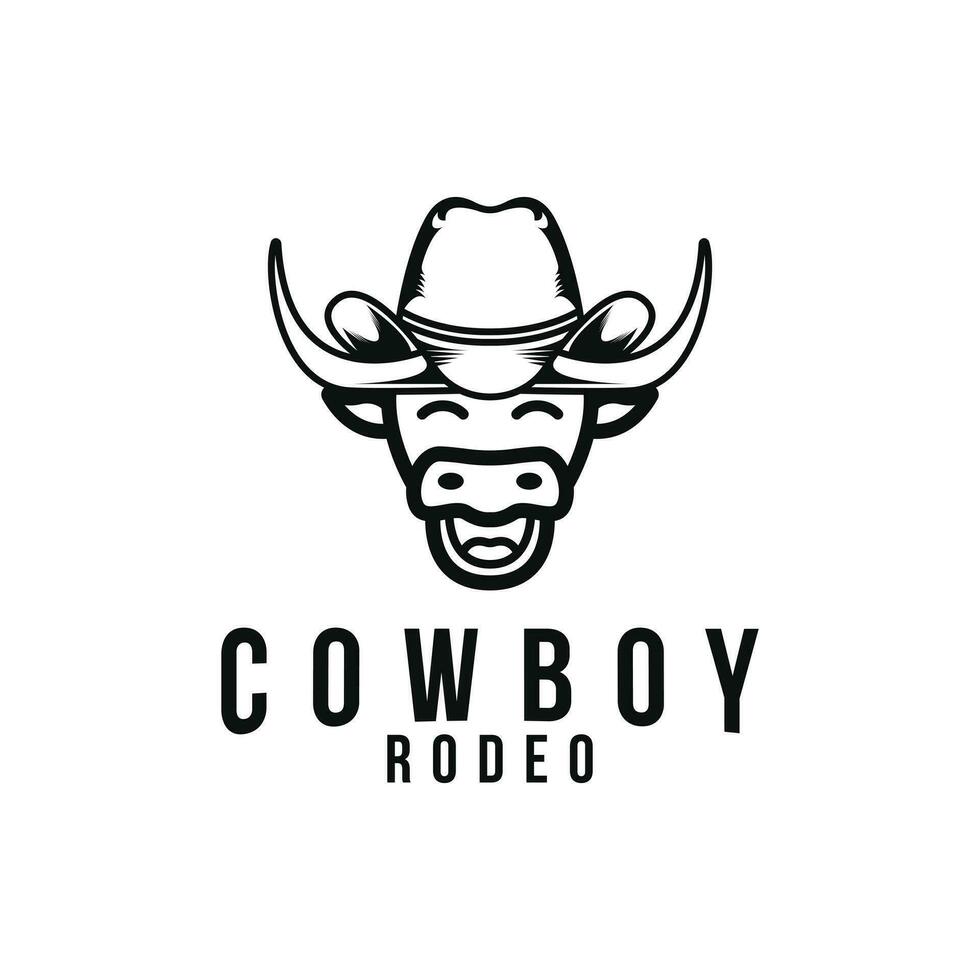 Vintage retro style cowboy hat rodeo logo design with cow head vector