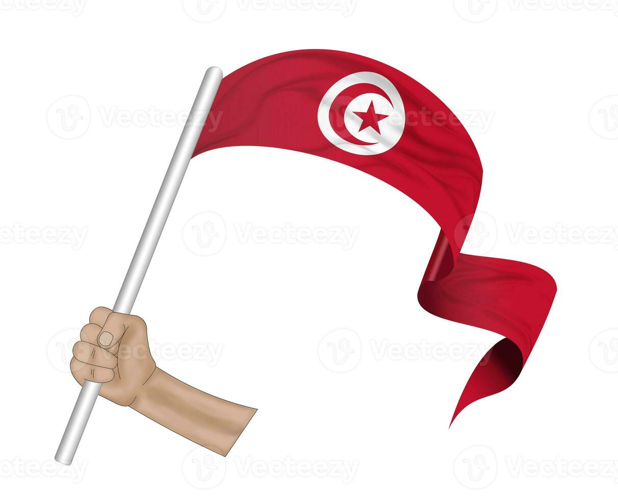 3D Flag on ribbon in hand photo