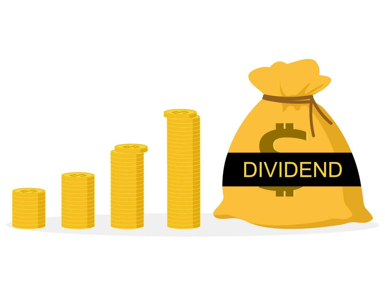 The money bag has the word Dividend.The company spreads profits.finance and investment, dividend tax vector