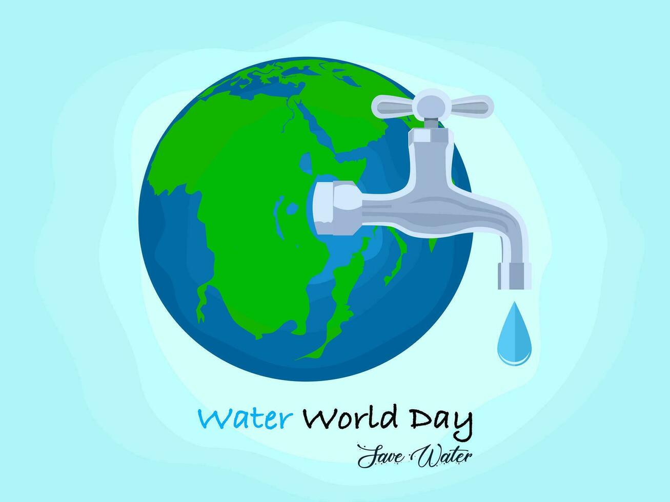 Vector Water world day and water tap with a drop of water out to earth and save water eps