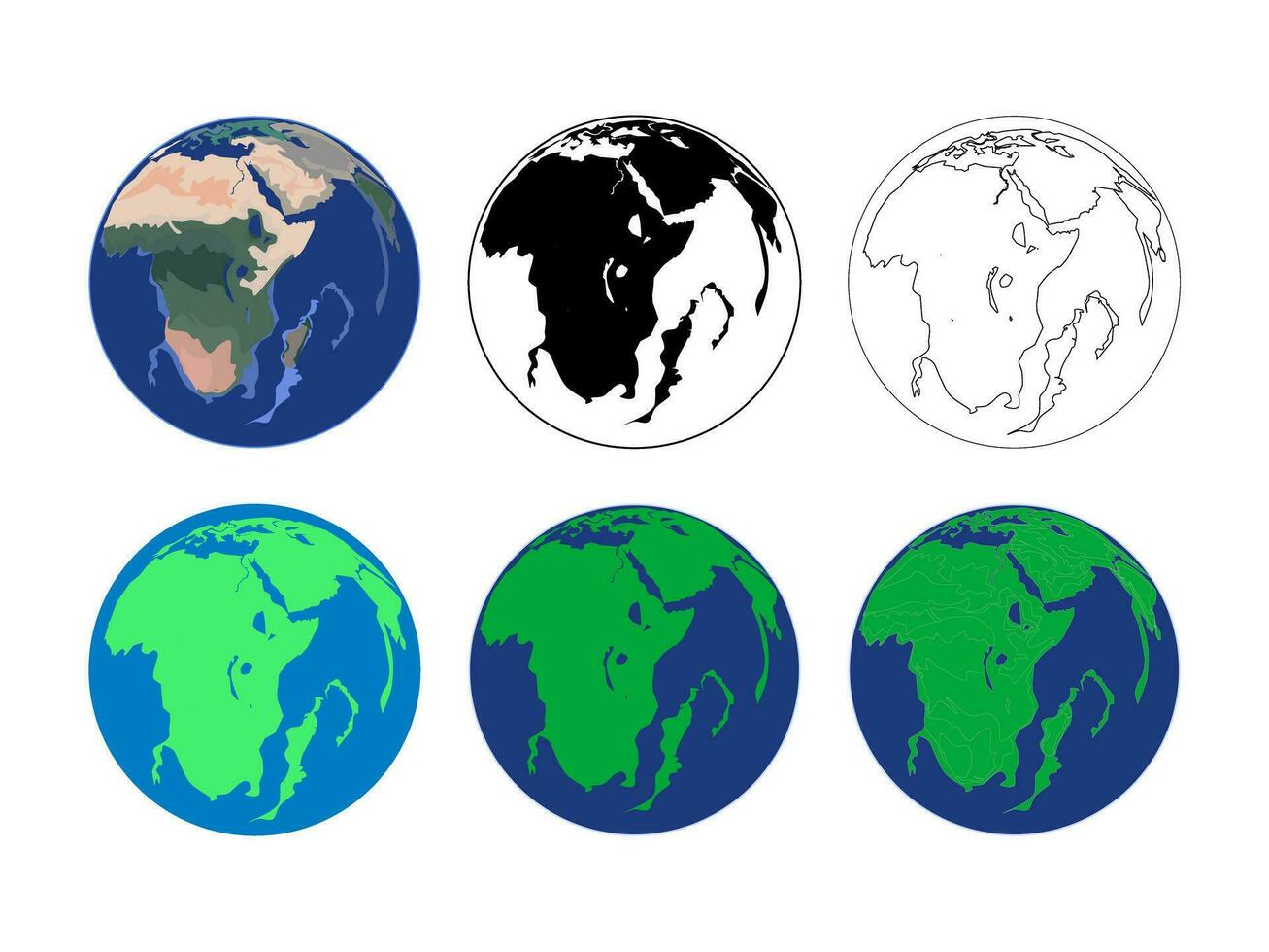 Six globe icons in different colors vector