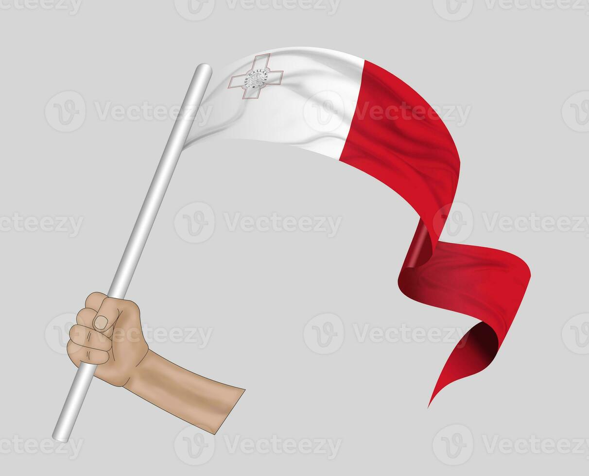 3D Flag on ribbon in hand photo