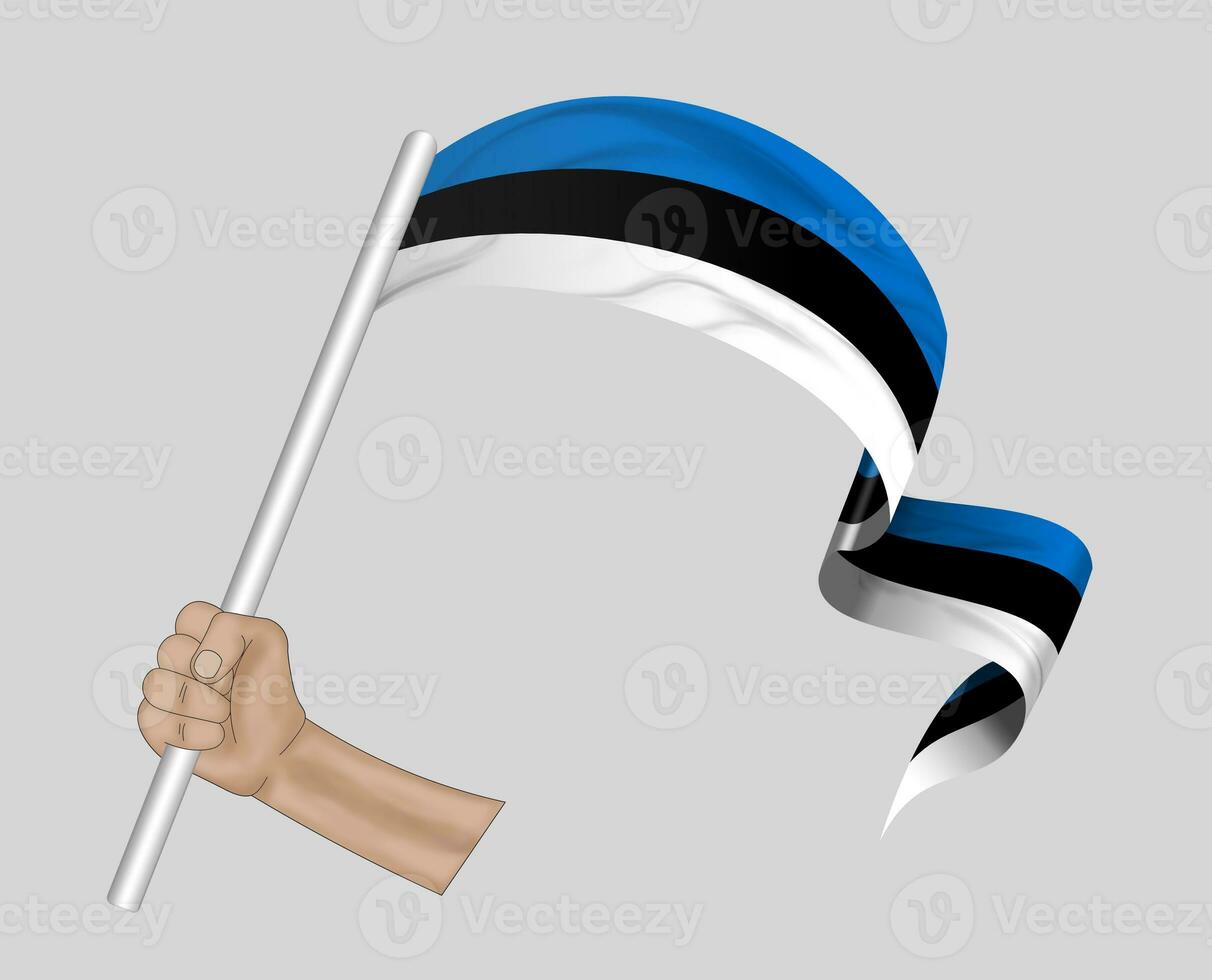 3D Flag on ribbon in hand photo