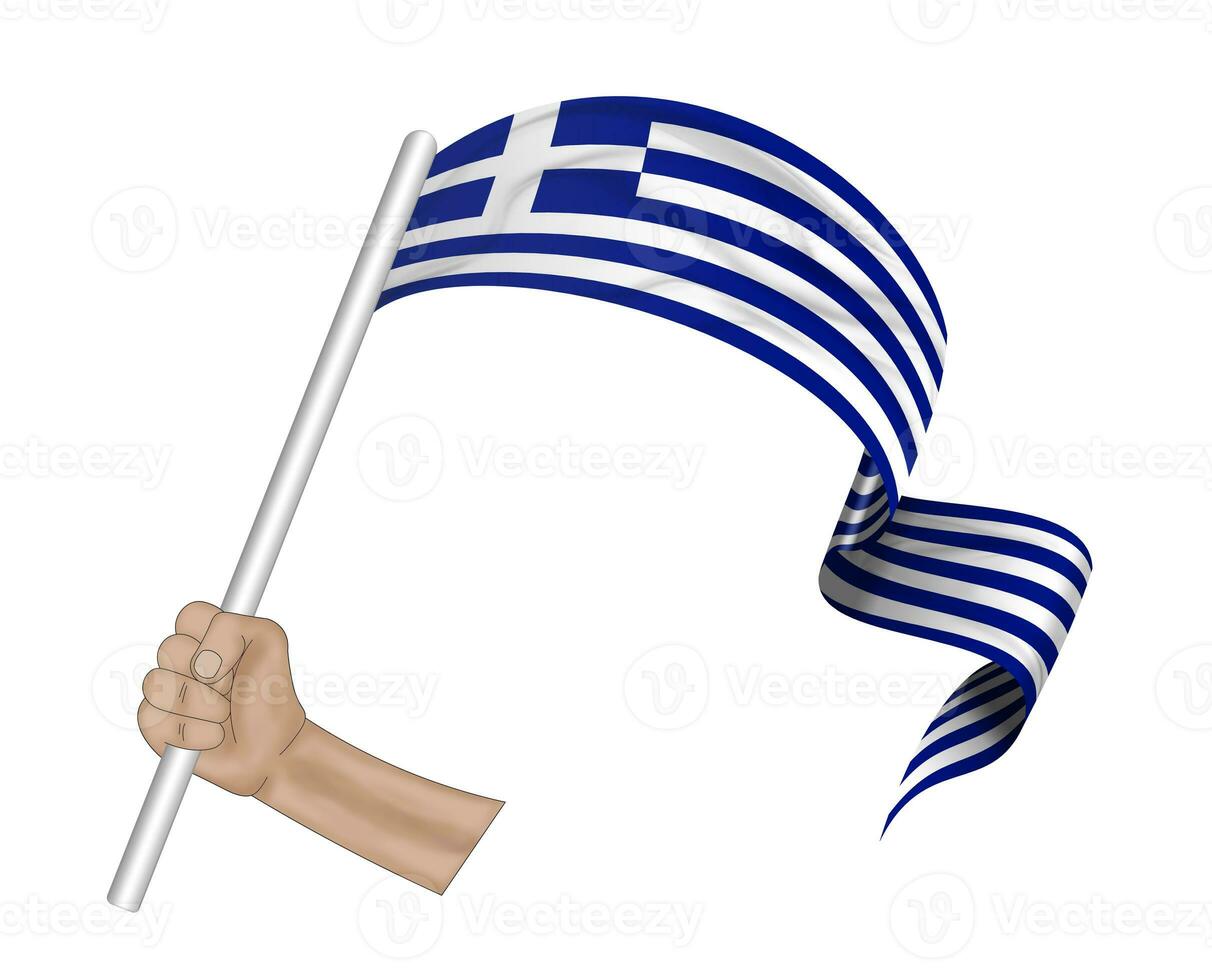 3D Flag on ribbon in hand photo