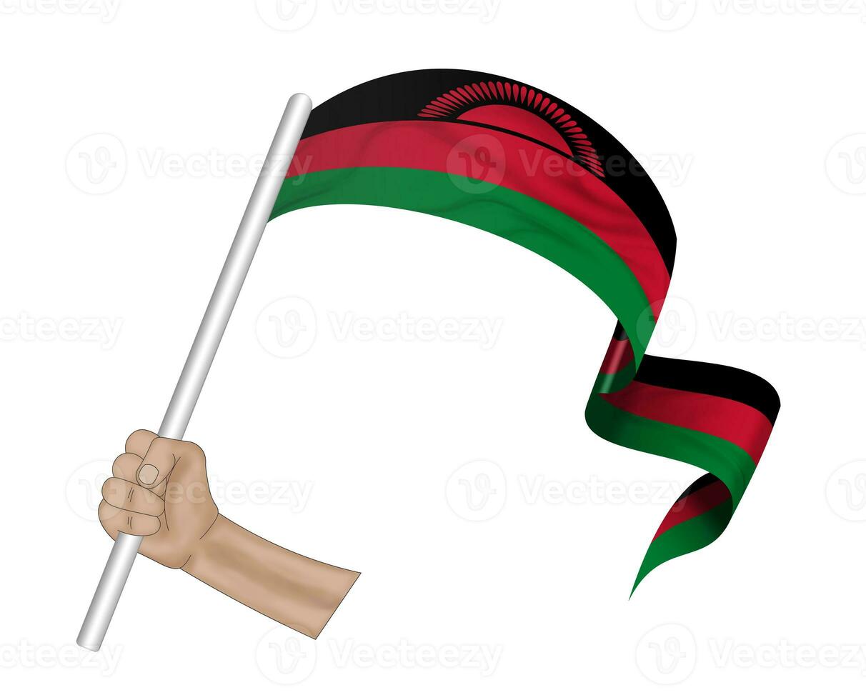 3D Flag on ribbon in hand photo