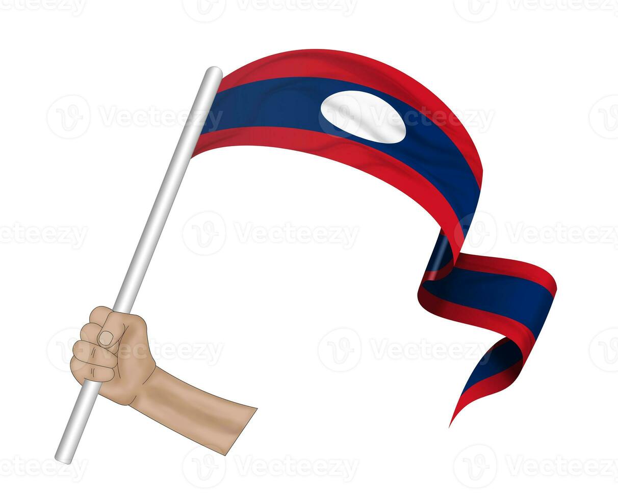 3D Flag on ribbon in hand photo