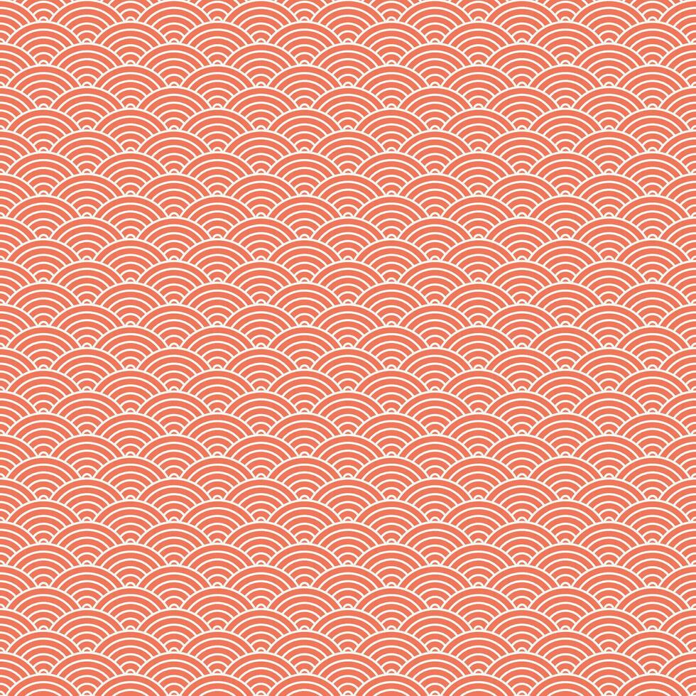 Peach seamless geometric japanese waves pattern Seigaiha-mon vector