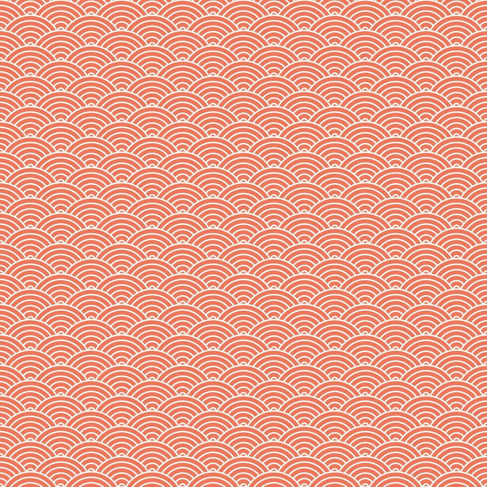 Peach seamless geometric japanese waves pattern Seigaiha-mon vector