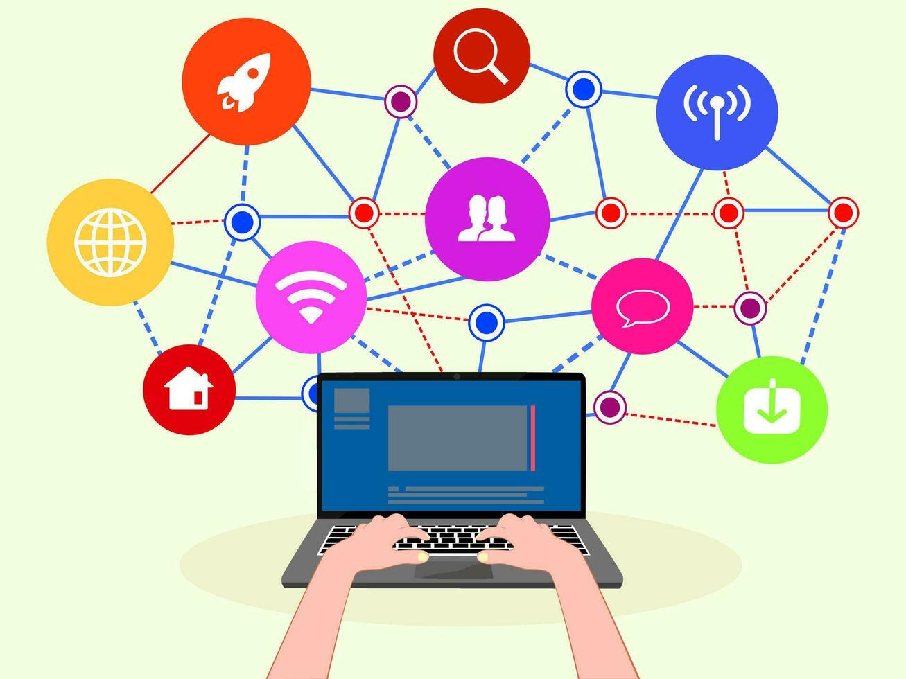 laptop and Internet concept.Social network communication in the global computer networks vector