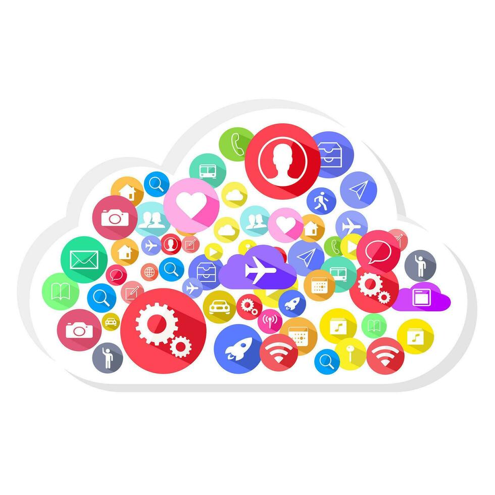 Multicolored social media icons gathered in the clouds Information concepts are online vector