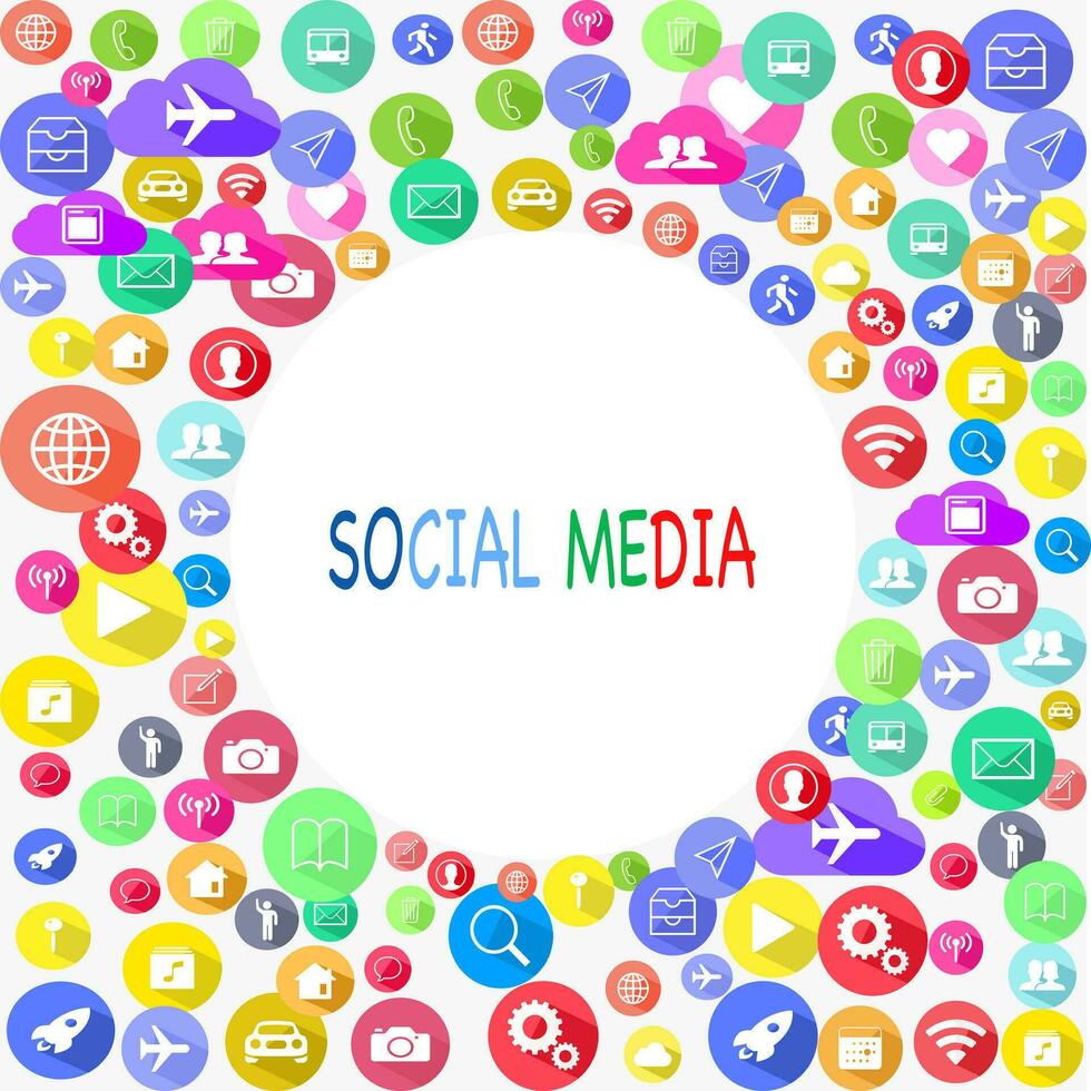 Social media messages in circles and with colorful online communication icons in the background vector