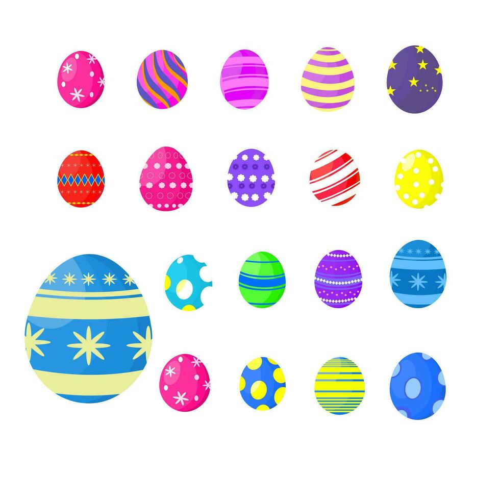un vistoso Pascua de Resurrección huevo conjunto y un blanco antecedentes vector