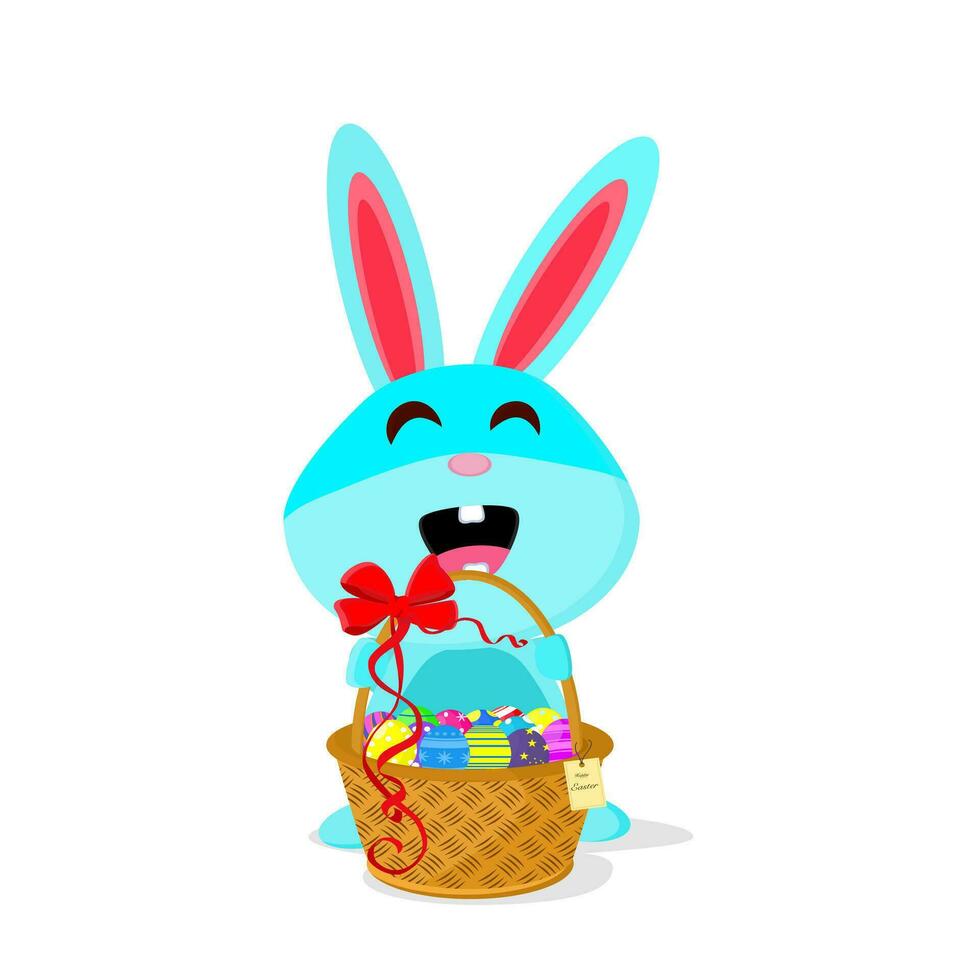 el Conejo retenida un regalo cesta y allí son muchos Pascua de Resurrección huevos vector