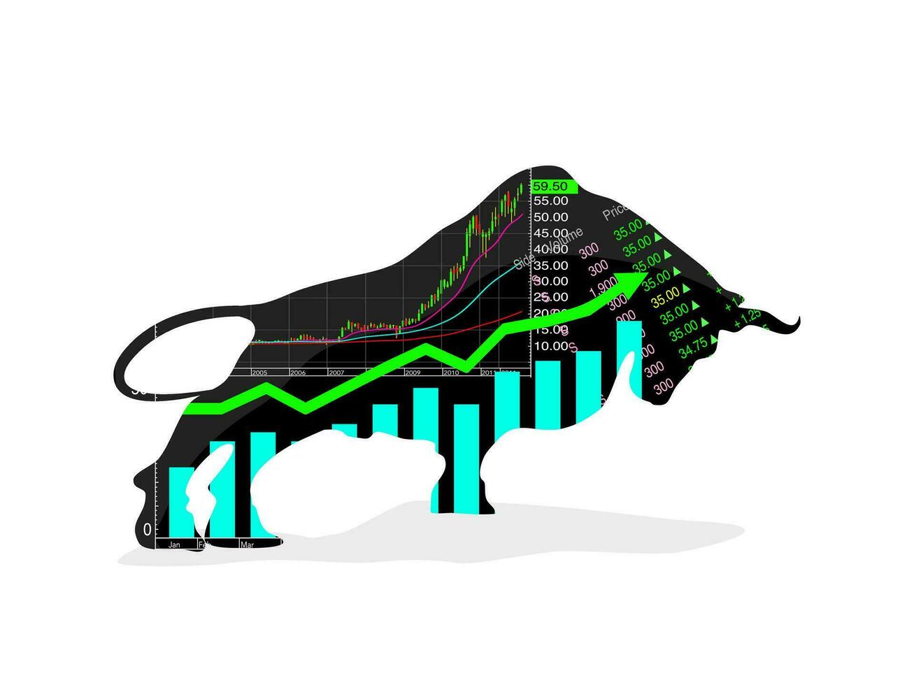 Stock market vector Forex symbol bull Growing market On a white background