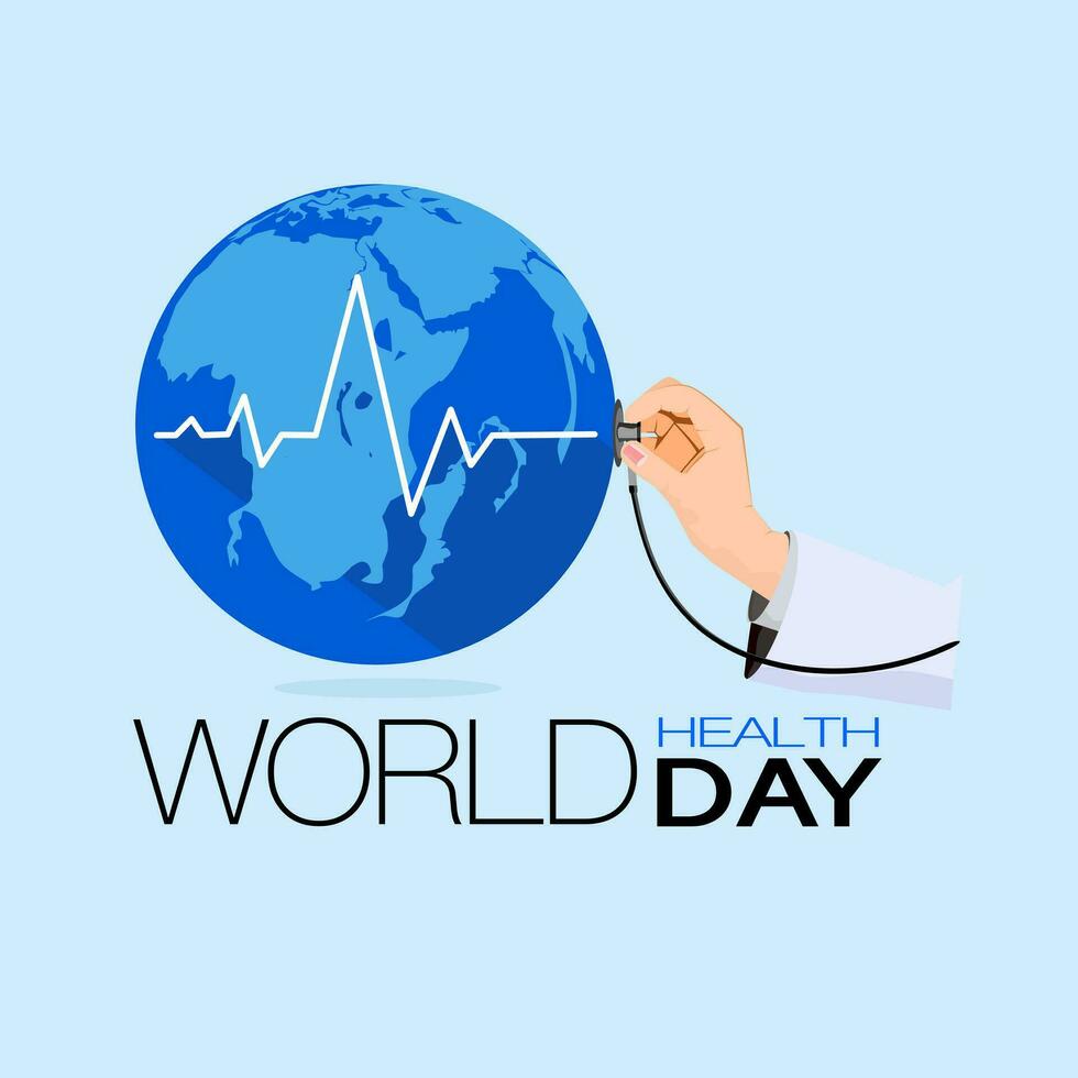 Stethoscope The world on light blue background, concept of world health day vector