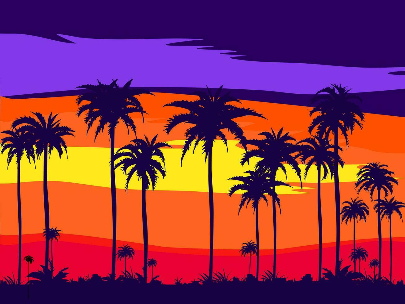 The evening on the beach with coconut trees. The sky when the sun sets in summer vector