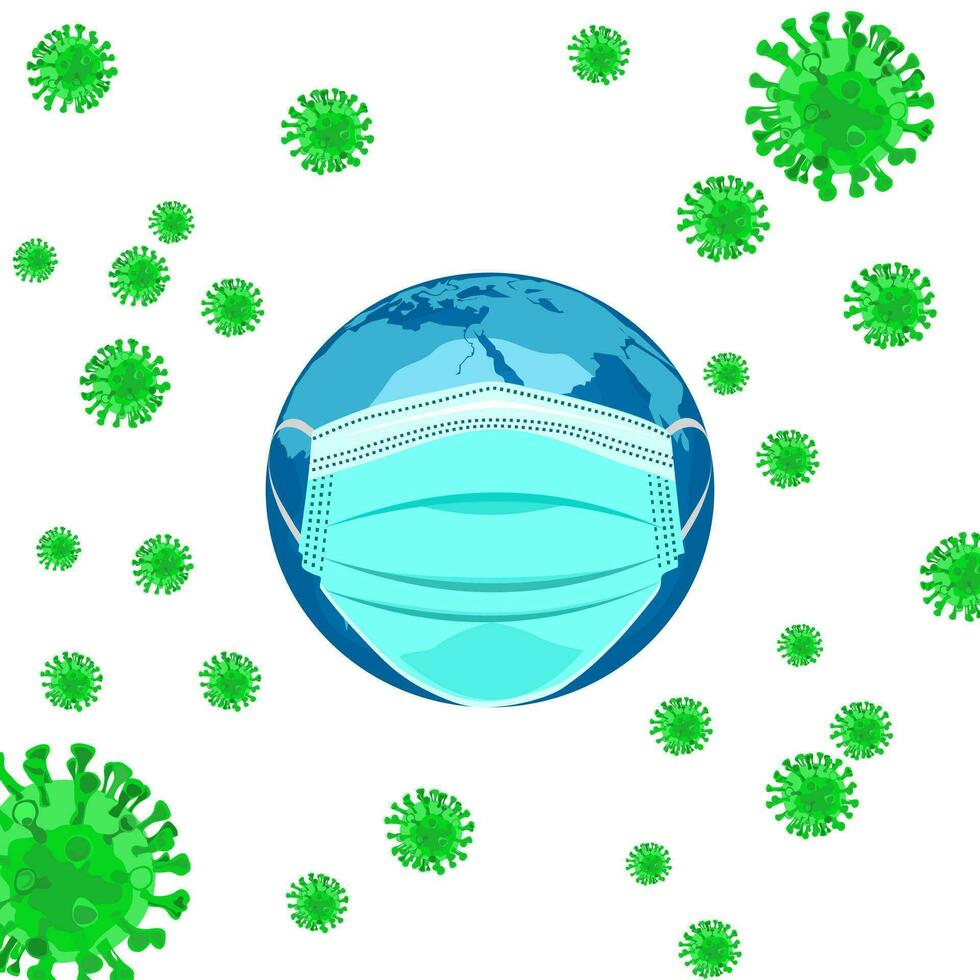 Coronavirus Covid19 Earth wears a mask to fight the virus vector