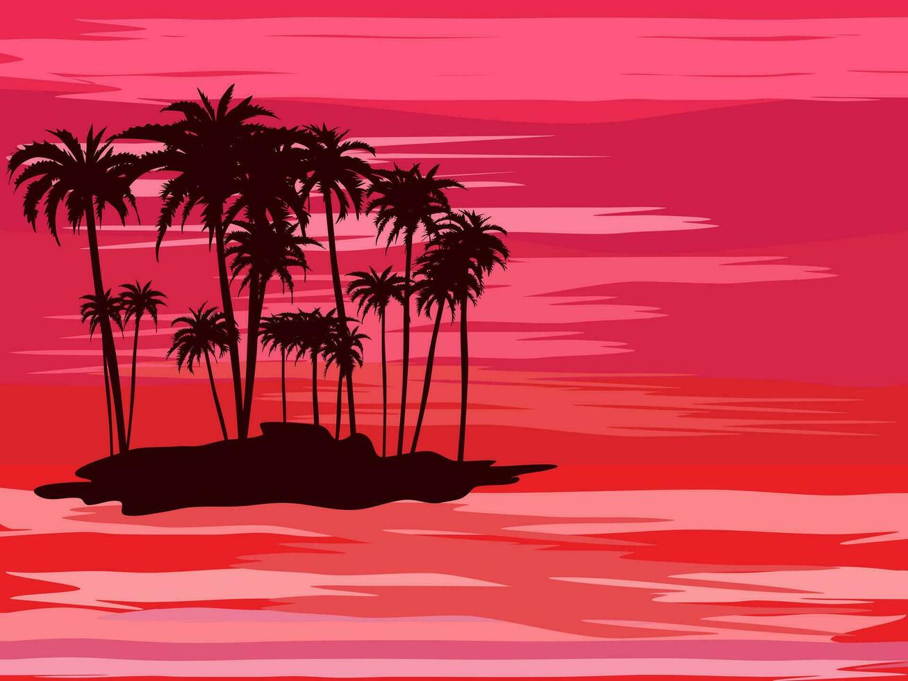 Beach Coconut Silhouette Background Evening summer holiday vector