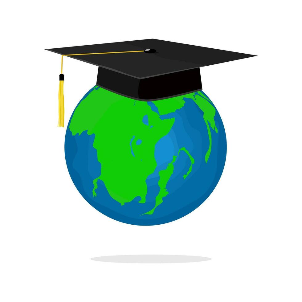 Graduation hat and world vector